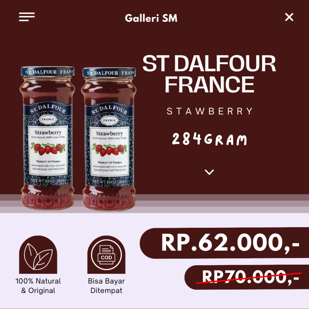

St Dalfour Selai Buah Rasa Strawberry Isi 284gram Fruit Spread OrI
