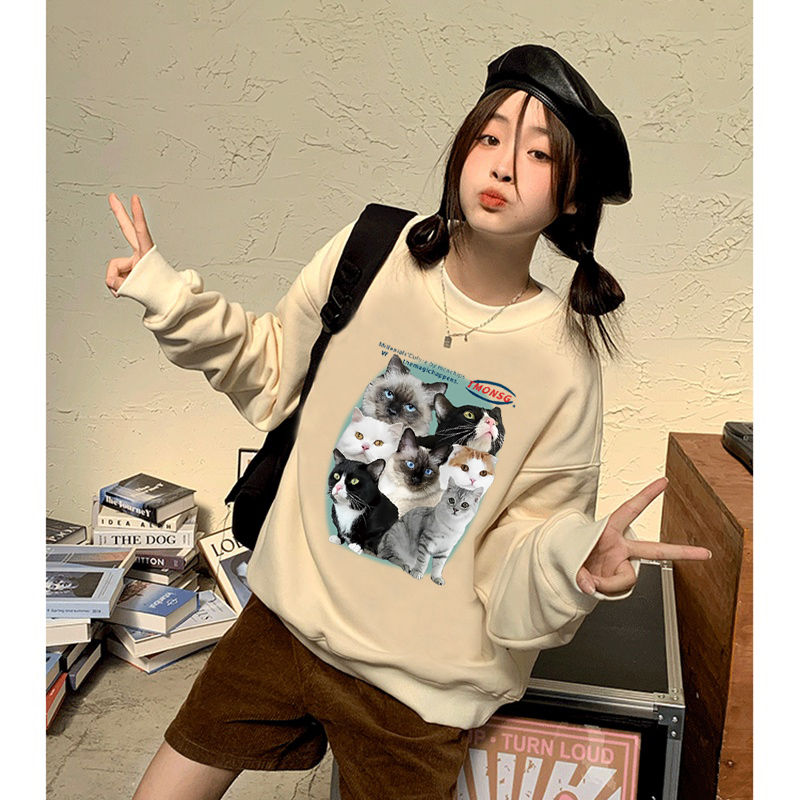 Sweater Oversize Cute Cat Unisex Sweater Oversize Korean Style/sweteer wanita