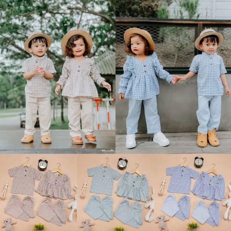 RAMIES SET 3 IN 1 BAJU COUPLE KAKAK ADIK / MAMIKA KIDS/ BAJU KOKO ANAK /BAJU ANAK LAKI-LAKI