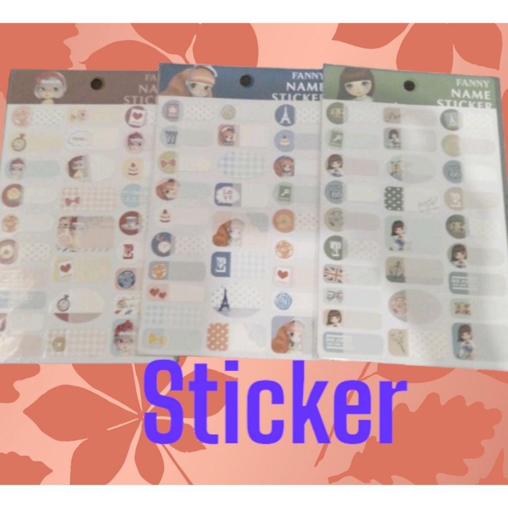

sticker tema nama dengan 5 pilhan model quality premium isi 1lbr perpack