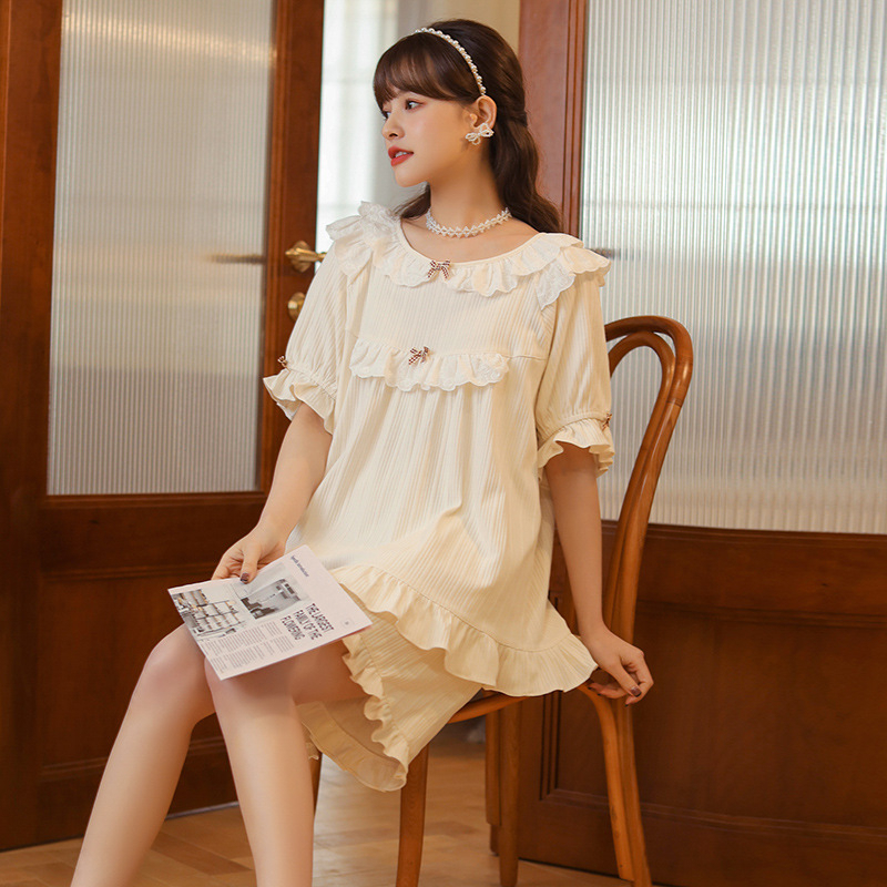 MR-11 set piyama sailor baju tidur wanita lengan pendek renda lolita putih import korea jepang