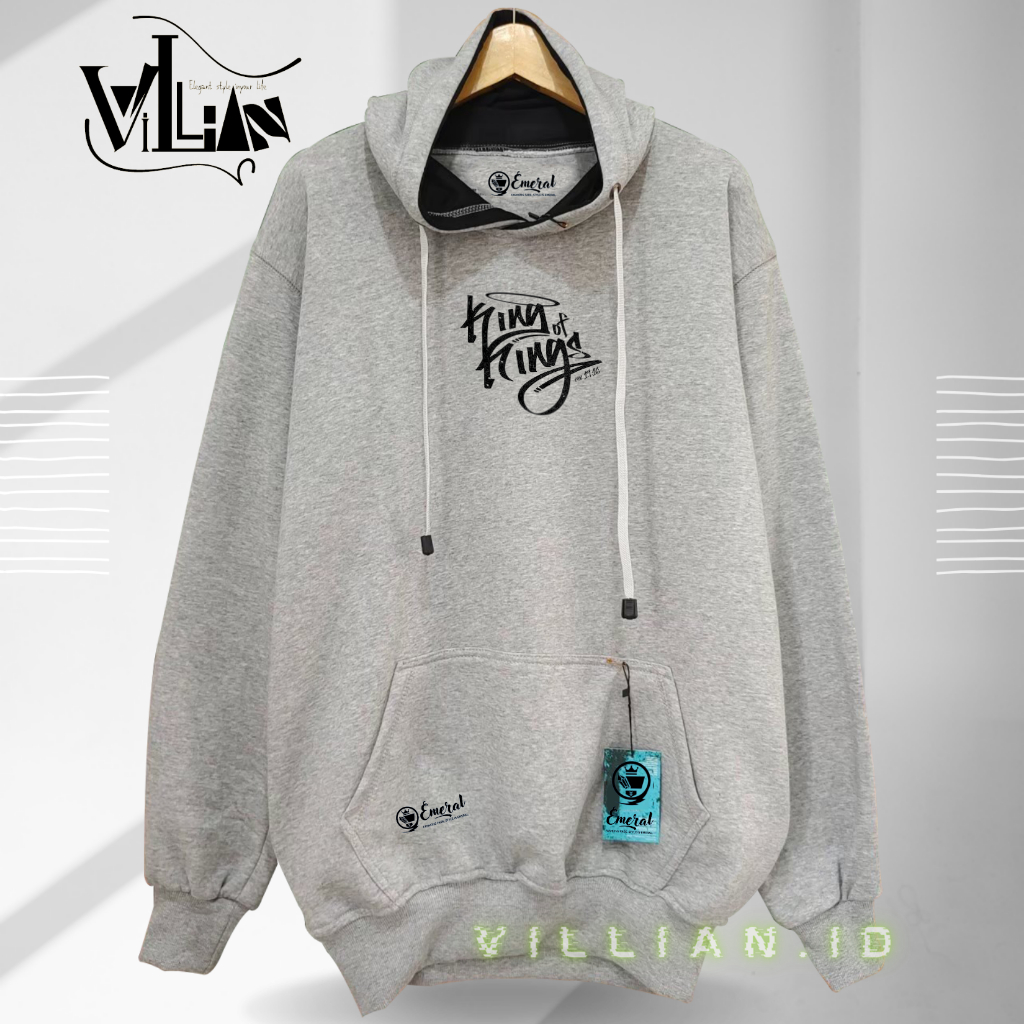 TERMURAH  COD Jaket Sweater Hoodie Pria Distro ViLLian.id Original Big Size Jumbo M - XXL warna abu 