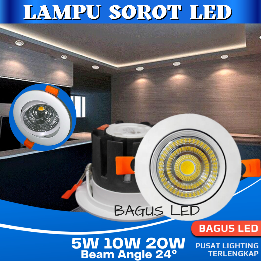 Lampu Sorot Plafon COB Spot Light LED 24° Daya 5W 10W 20W Garansi