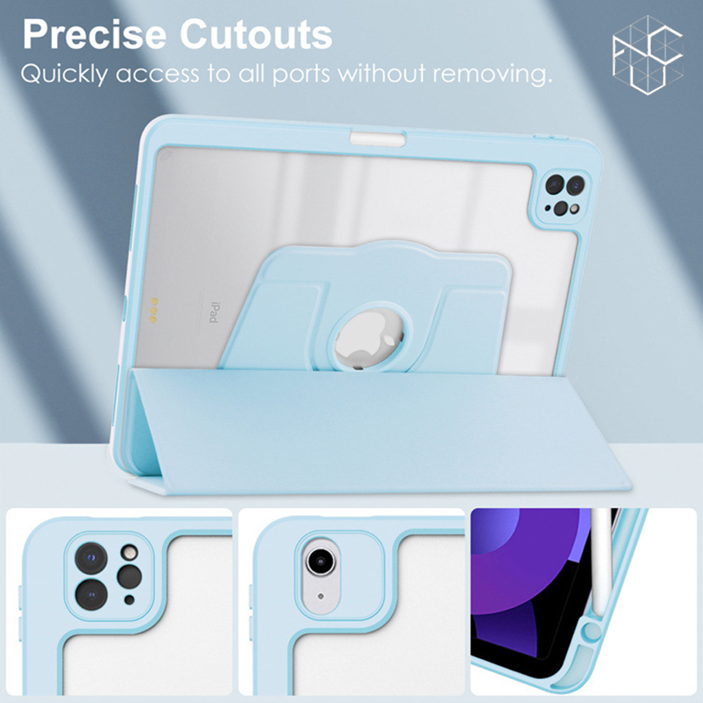 Tri-Fold 360° Rotation iPad Case Portrait Viewing Hybrid Clear Case Pencil Holder for iPad Mini 6 / iPad Gen 6 9.7&quot; / iPad Gen 9 10.2&quot; / iPad Gen 10 10.9&quot; / iPad Air 5 10.9&quot; / iPad Air 6 11&quot; / iPad Pro 11&quot; 2021