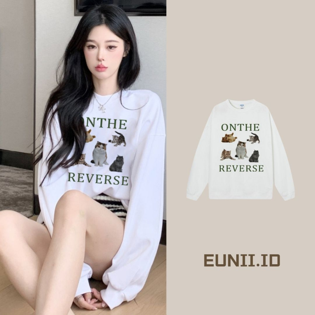 EUNII Sweater Lengan Panjang Cartoon Animal Family Painting Korean Style/Hoodie Oversize/Baju Wanita/Switer Wanita