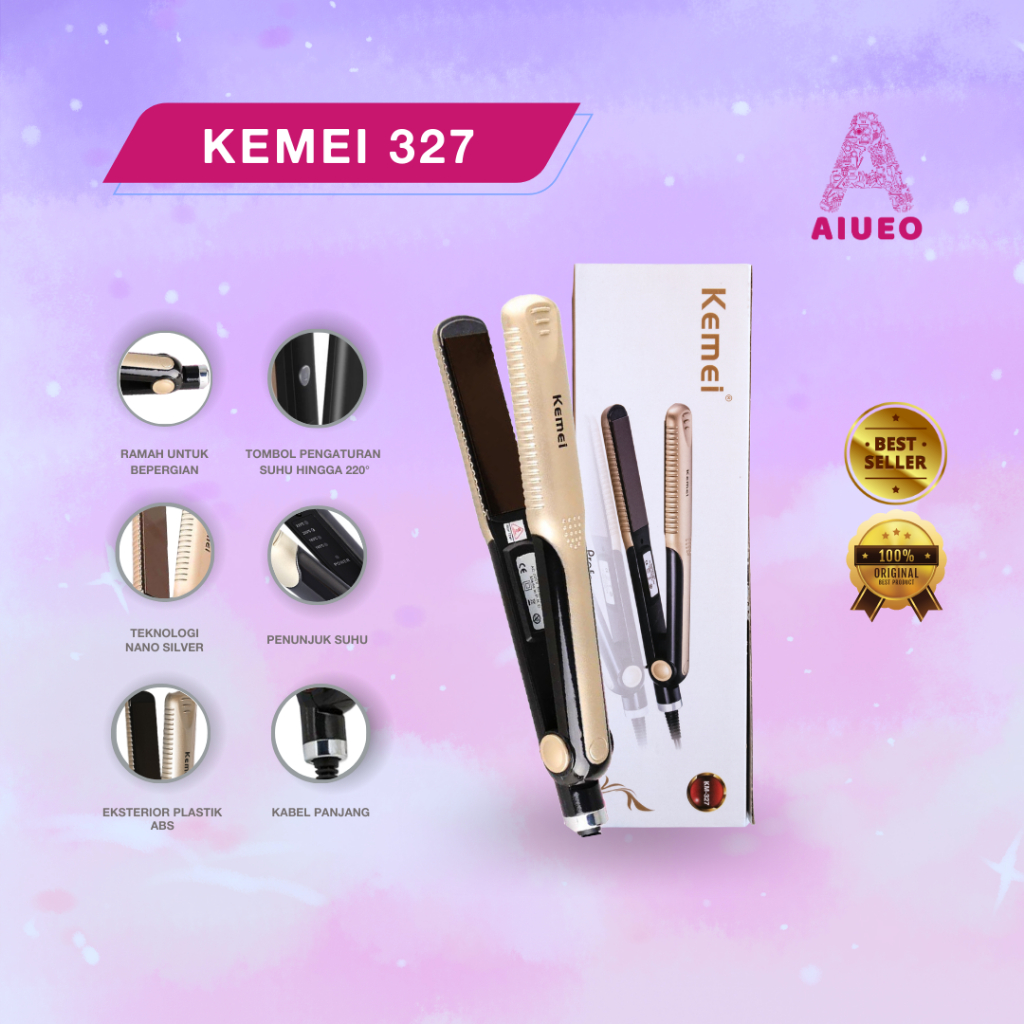 Catokan Kemei 327 Curly Hair Straightener Untuk  Meluruskan &amp; Keriting  Rambut - Alat Catok Rambut 2 in 1 3 in 1