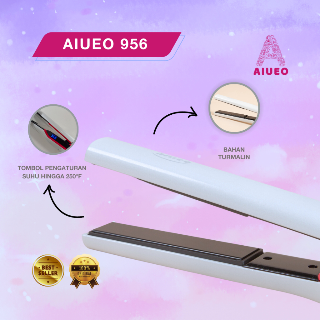 [GARANSI 18 BLN] • Catokan Curly AIUEO 956 2in1 Hair Straightener - Catok Meluruskan dan Keriting Rambut Plat Keramik Plat Kecil Warna Putih