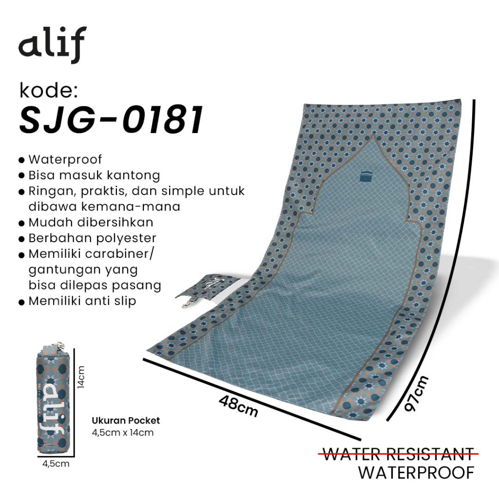 ALIF SAJADAH GENGGAM TRAVEL / SAKU / PORTABLE / WATERPROOF ( ALIF MODERN WEAR SJG-0181 )