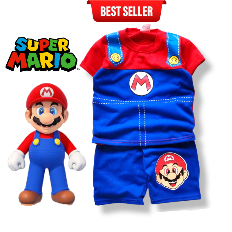SETELAN BAJU ANAK MARIO BROS KOSTUM SUPER MARIO BROS UMUR 1-10TAHUN