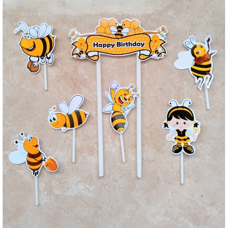 hiasan kue ulang tahun cake topper satu set karakter Bee Honey Lebah Madu