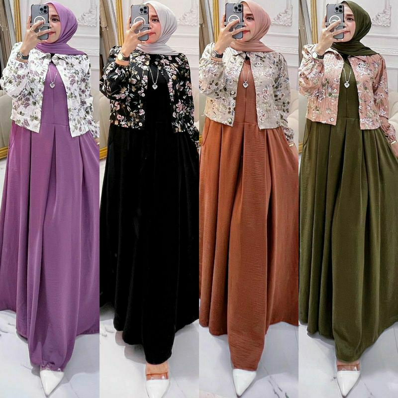 Cassey Set, SETELAN GAMIS + BLAZER LEBARAN CANTIK MODIS FIT XL LD 106 BAHAN CRINCLE AIRFLOW PREMIUM TERMURAH OOTD TERLARIS KEKINIAN