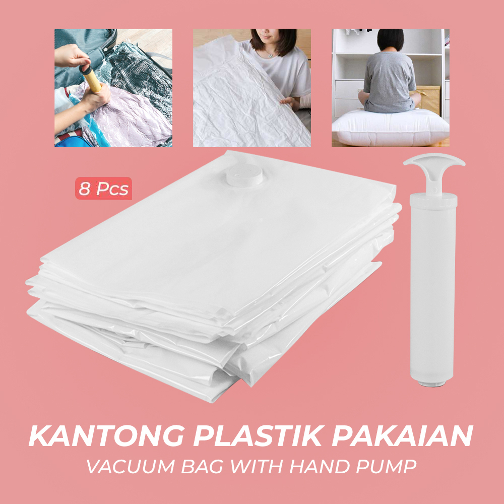 Kantong Plastik Pakaian Vacuum Bag  with Hand Pump - WH021 - White