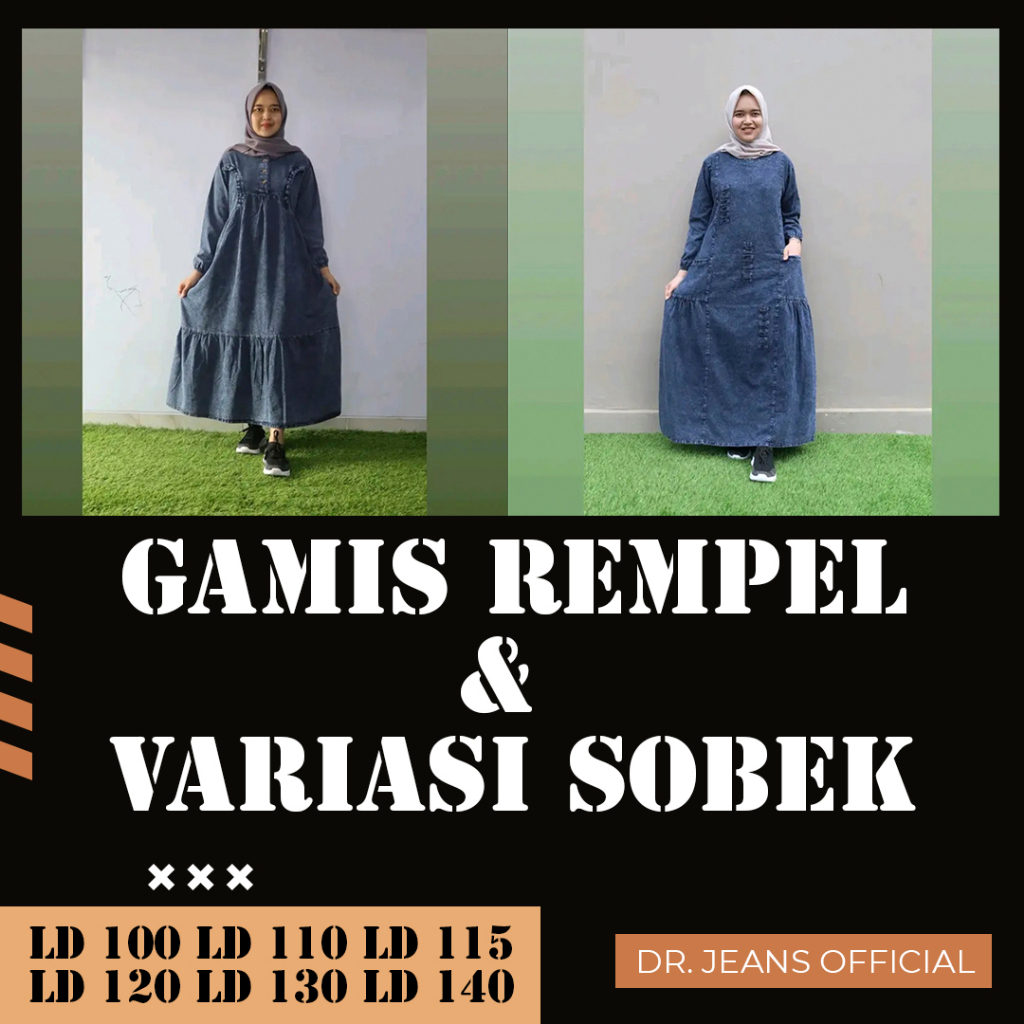 gamis jeans wanita terbaru model REMPEL dan VARIASI SOBEK / baju gamis dress muslim long maxi lengan