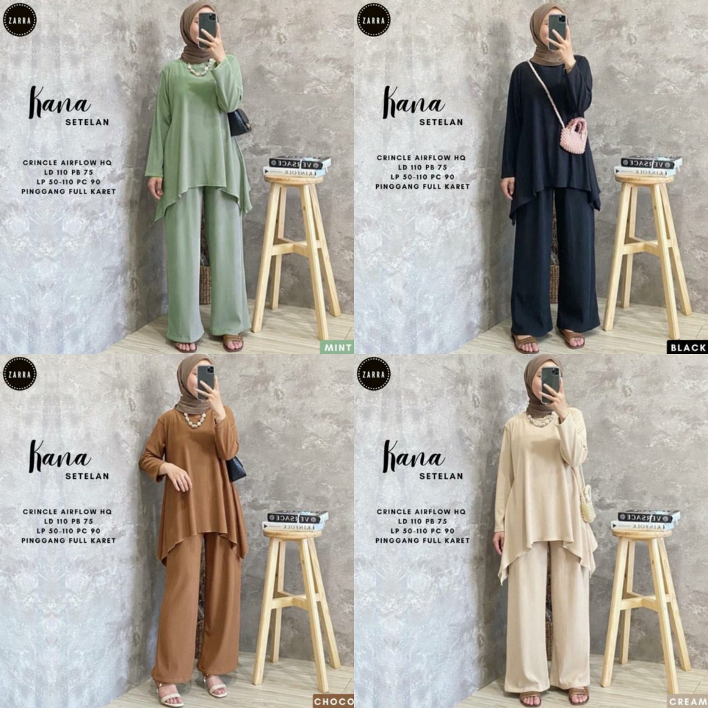 KANA SET Baju Setelan Wanita Terbaru LD 110 Setcel Oneset Premium Crinkle Kekinian