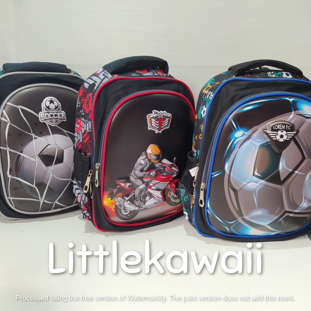 LK/Tas Ransel Sekolah Anak Perempuan Laki Laki Emboss Hardcase Butterfly Bear Love Soccer Lorem FC M PAUD TK SD Import