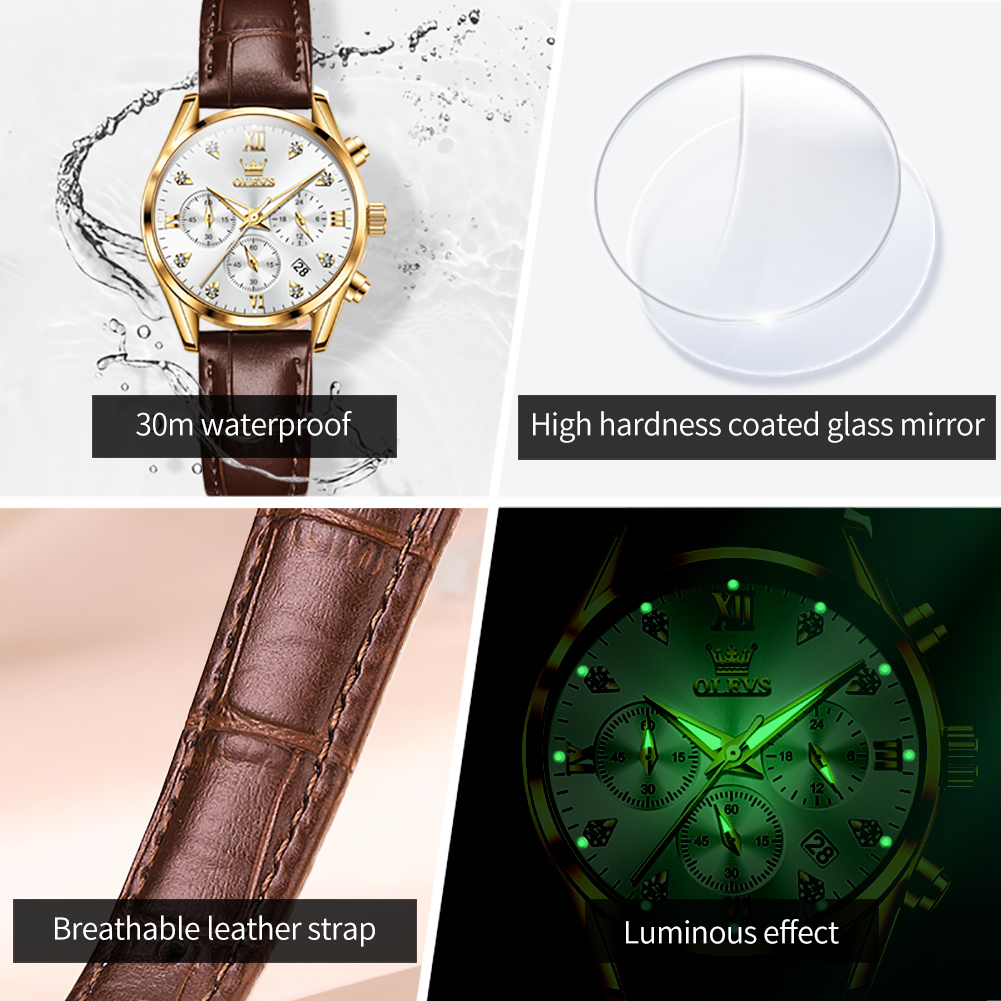 OLEVS Jam Couple Watches Pria and Wanita Lover Jam Tangan Original Waterproof Luminous Leather Jam