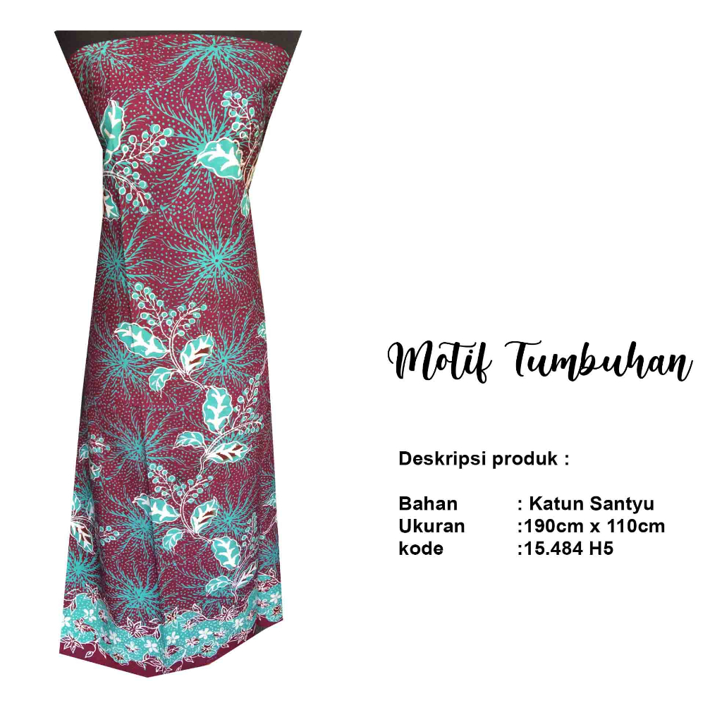 Batik Tulis Aski Madura Motif Tumbuhan Daun Warna Tosca Dasaran Merah Keunguan