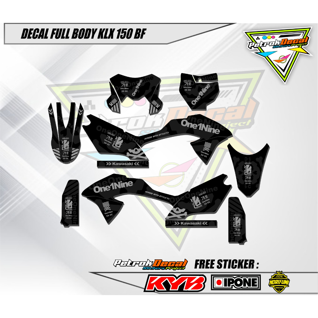 DECAL STICKER KLX 150 BF FULL BODY - DECAL KAWASAKI KLX 150 BF KSR Oneonenine Design