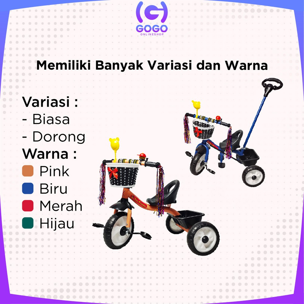 GOGO-M307 Mainan Sepeda Anak Roda 3 Tricycle Sepeda Keseimbangan Anak Dengan Keranjang / Balance Bike Speda Dorong Ride On Push Bike Import