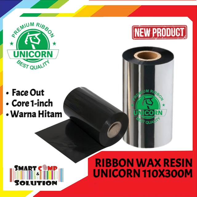 Ribbon Stiker Label Barcode Unicorn 110x300M / 110x300 Meter Wax Resin