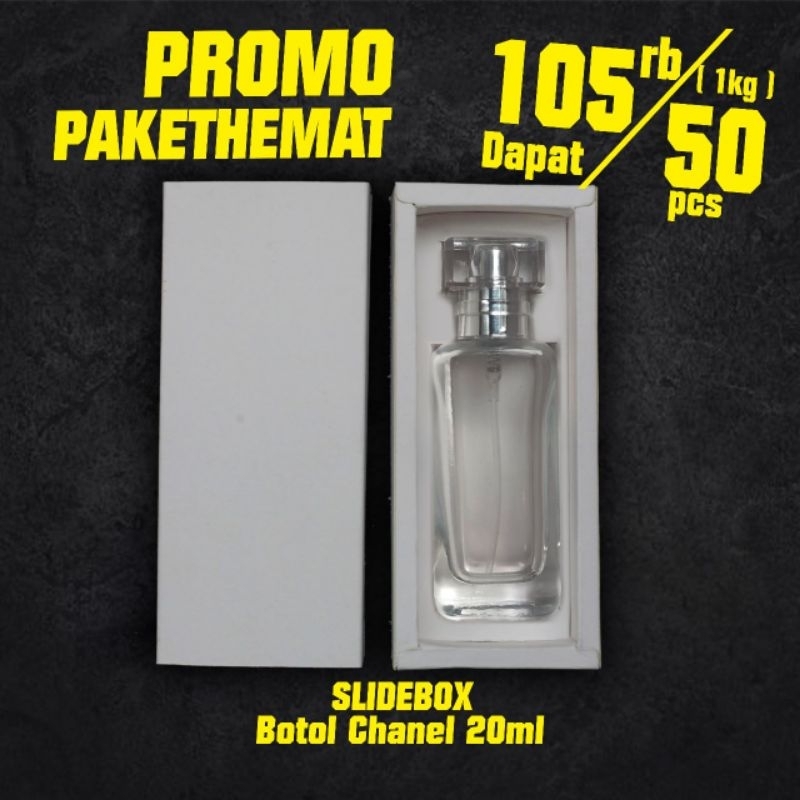 

Paket Hemat 1kilo (Mini Slide Box isi 50) box botol chanel 20ml