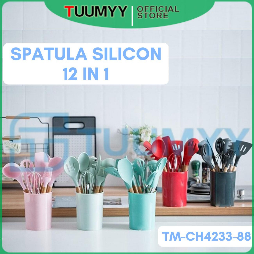 ALAT MASAK SET PERALATAN MASAK 12IN1 SET SILICONE KITCHEN SET UTENSIL COOKING BPA-FREE TM-4233