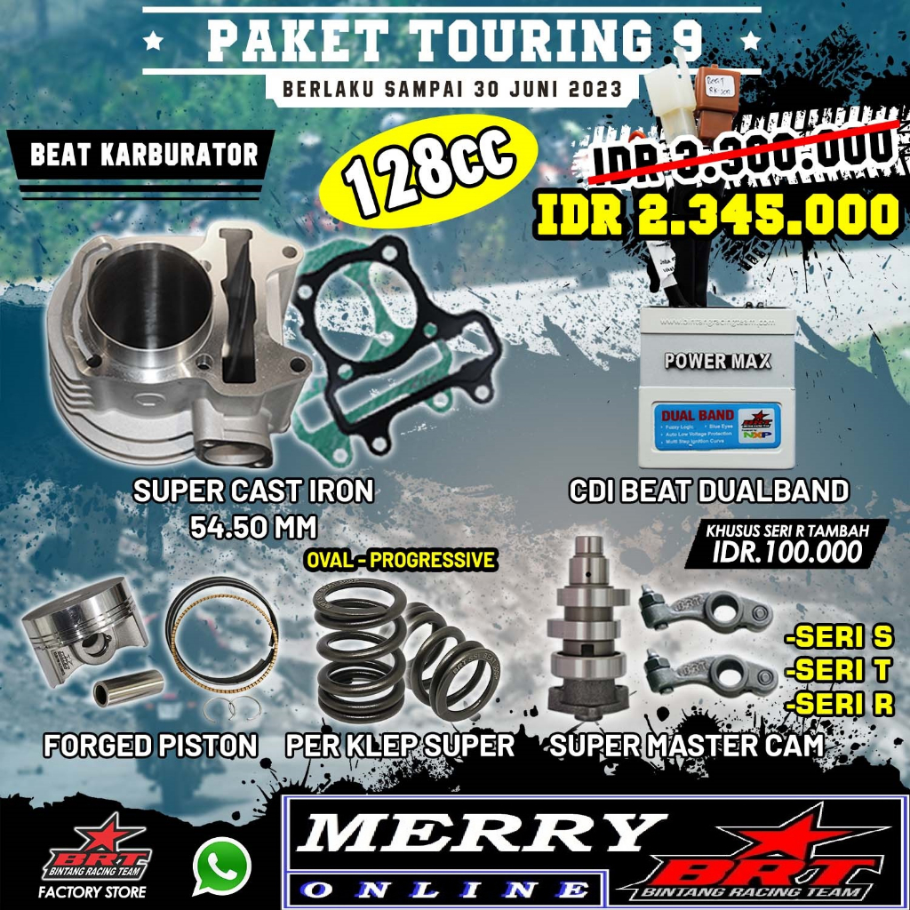 Paket Touring 9 BRT Bore Up Beat Karbu Karburator Blok Piston 54,5 Per Klep CDI Cam RRA