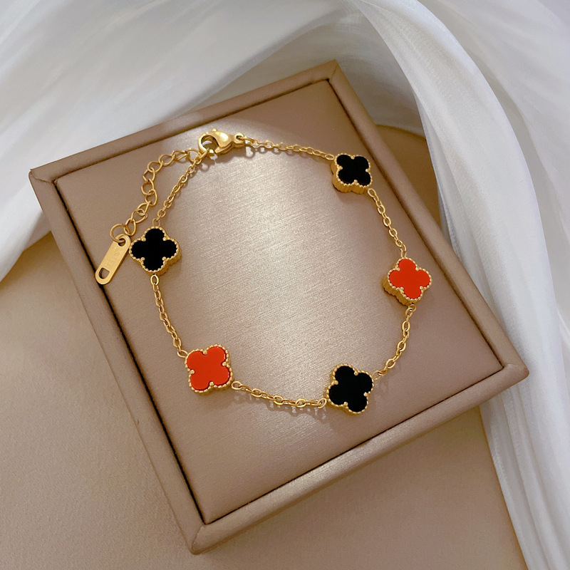 Gelang tangan clover lima warna titanium anti karat harga grosir bisa cod