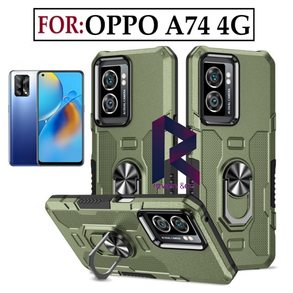 Case Armor OPPO A74 4G Iring Cincin Magnetic Kesing Hp Protect kamera Premium Hard Case Standing Robot Pelindung Kamera