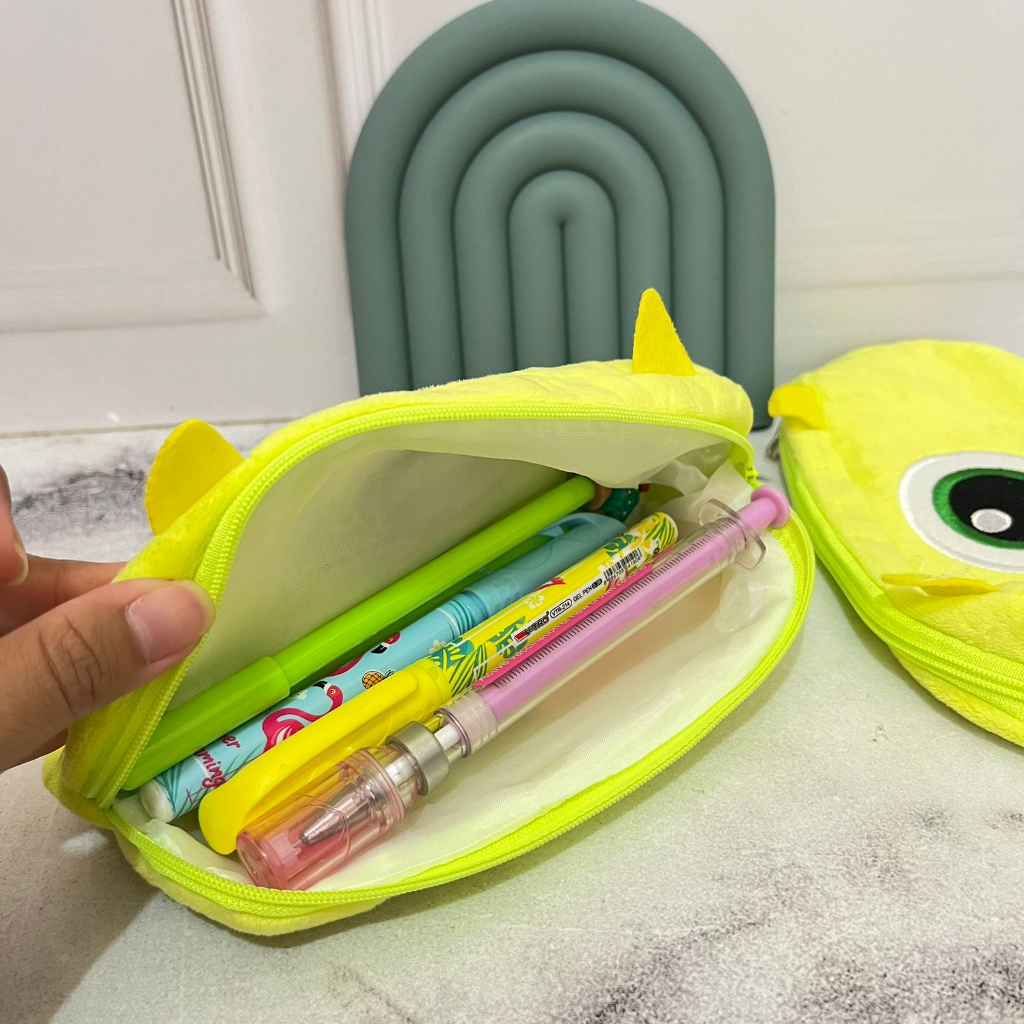 Tempat Pensil Lucu Mike Wazowski Cute Lucu bahan Kain Halus Termurah / Kotak Pensil karakter Mike Hijau Imut Unik alat tulis sekolah anak kekinian fancy bisa Grosir dan COD