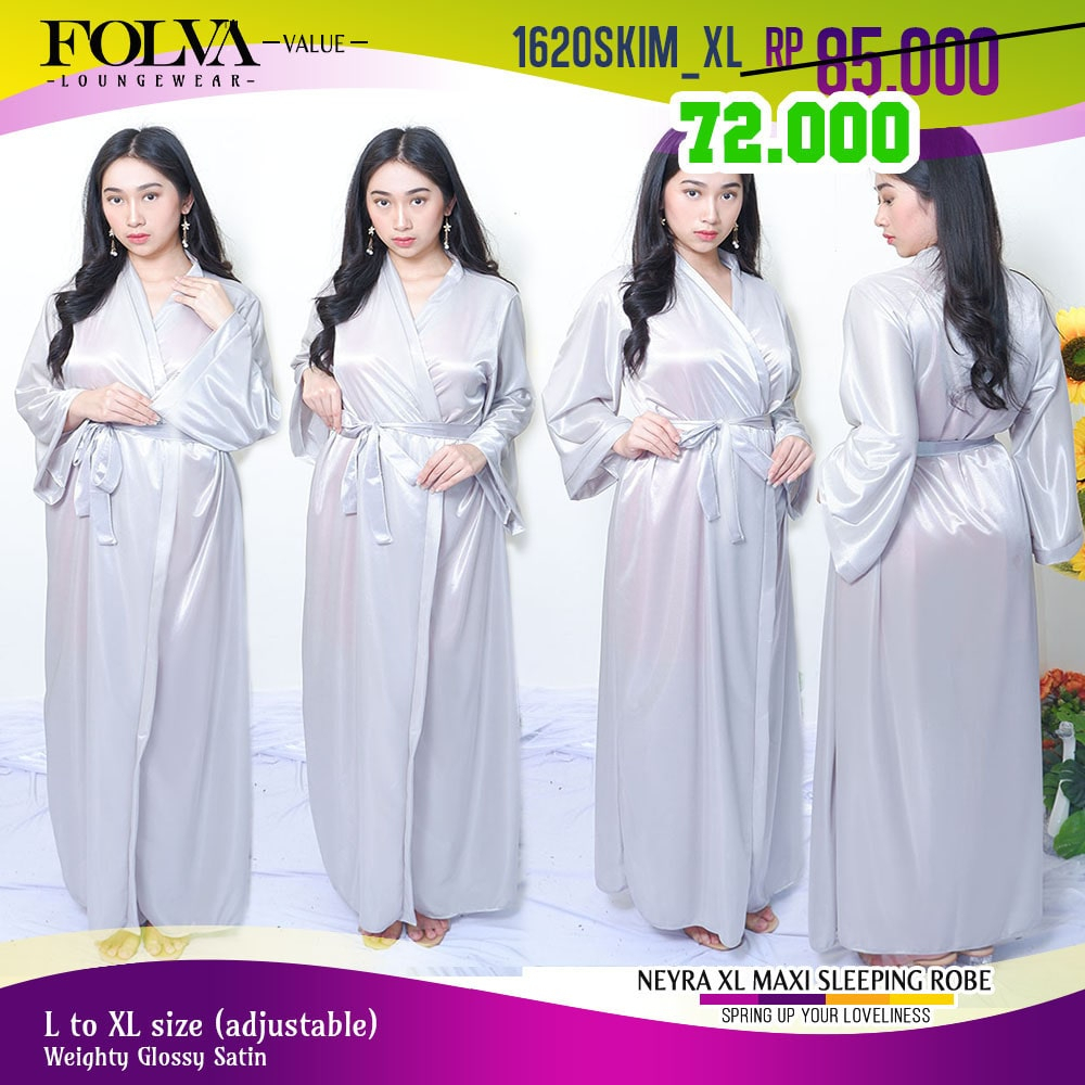 FOLVA Kimono panjang baju tidur wanita satin XL big size jumbo