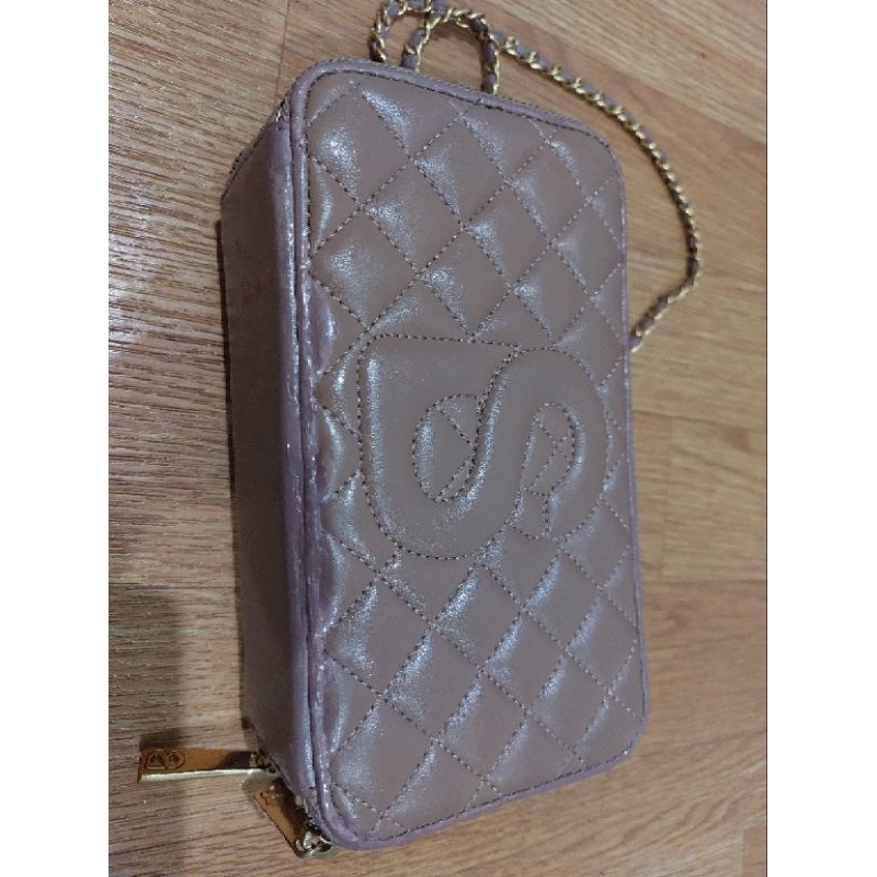 yura bag buttonscarves warna mocca preloved lengkap murah