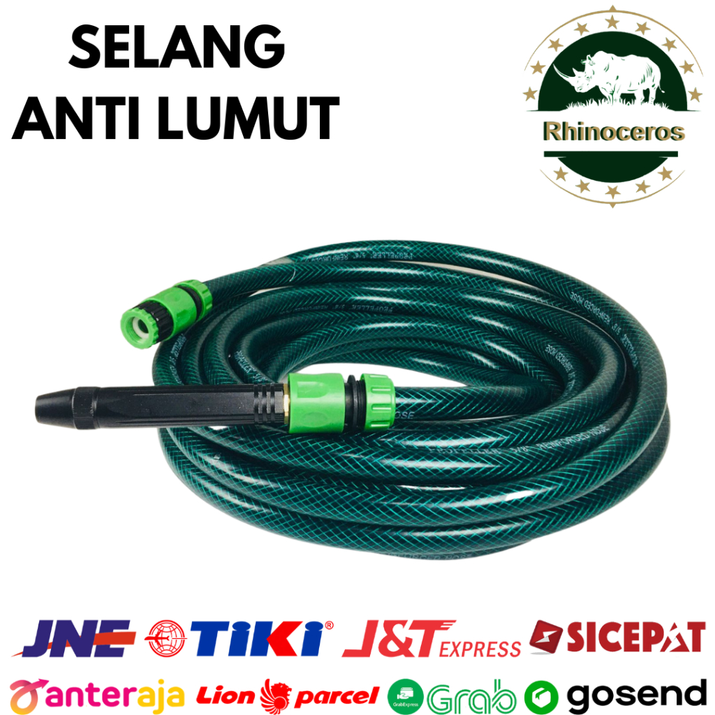 Selang Air Benang 1/2 Inch Hijau Paket Semprotan Air Lurus Hitam