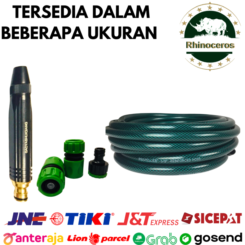 Selang Air Benang 1/2 Inch Hijau Paket Semprotan Air Lurus Hitam