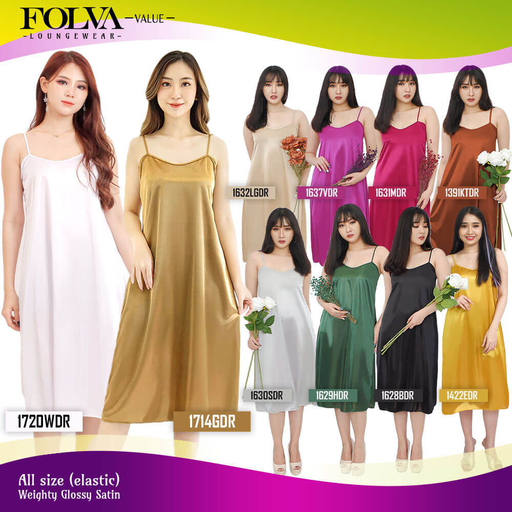 FOLVA dress tanktop wanita daster baju tidur satin bawah lutut allsize