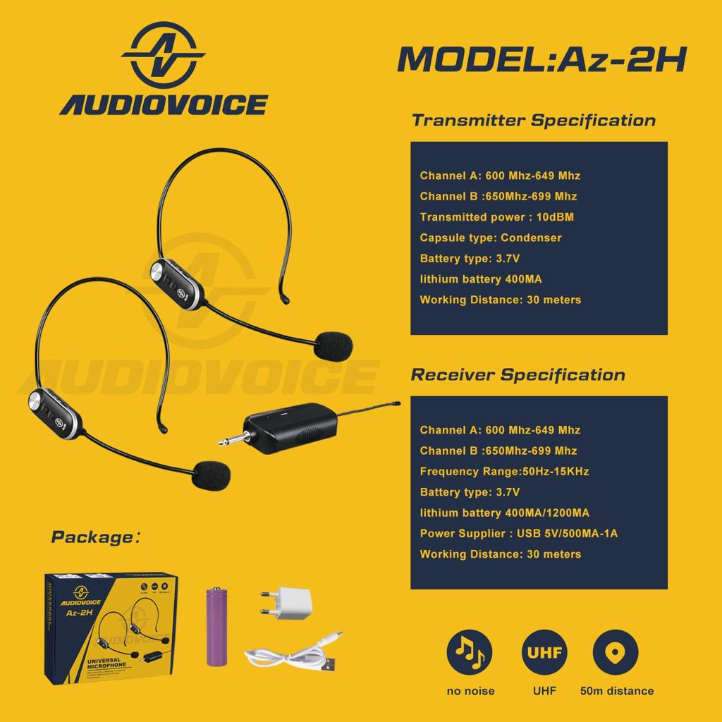 Audiovoice AZ-2H / AZ 2H  AZ 2C Microphone  Wireless Headset CLIP ON mic wireless imam bando clip on