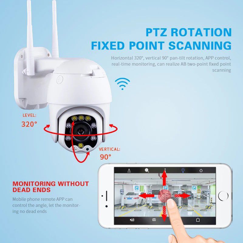 IP CAMERA OUTDOOR PTZ SPEED DOME 8MP 1080P WIRELESS 5x OPTICAL ZOOMColorVu : Malam Berwarna