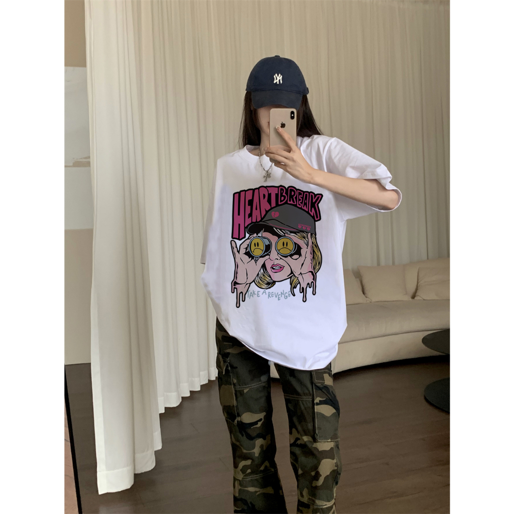 XiaoZhaiNv Kaos Atasan Oversize Wanita Girl Anime Avatar Pattern Lengan Pendek A0919