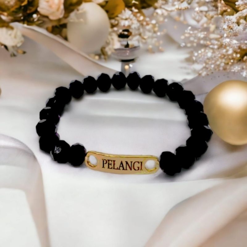 gelang cristal titanium grafir nama coustom