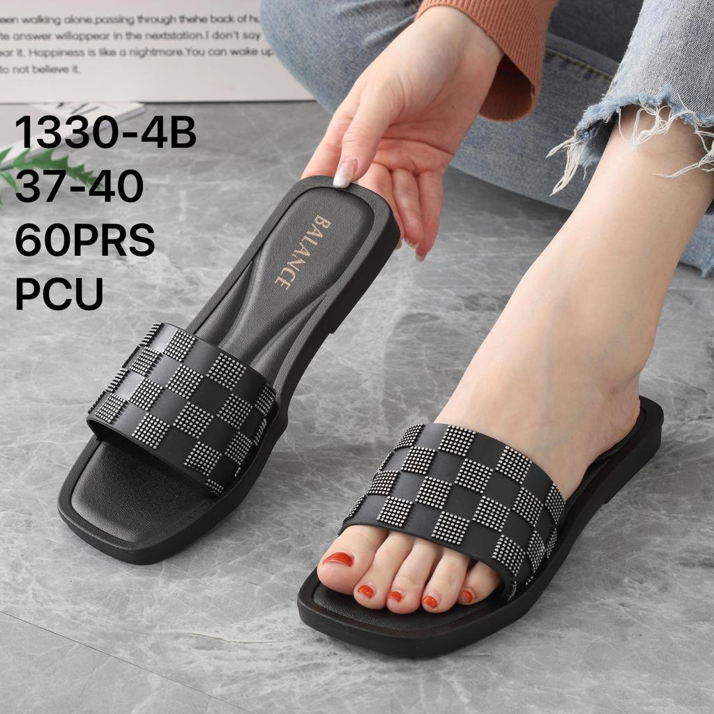 Sandal Selop Wanita Karet Import BALANCE Ban 1 Sol Tipis Motif Kotak / 1330-4B