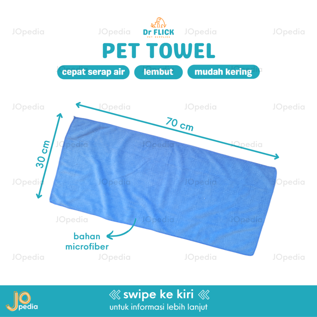 Dr FLICK PET TOWEL Handuk Mandi Kucing Anjing Lap Microfiber Hewan Kelinci