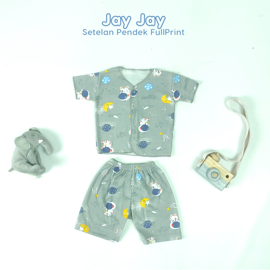 JAYJAY BABY 3PCS ASTROUNOUT SERIES SETELAN LENGAN PENDEK - SETELAN LENGAN PENDEK BAYI BARU LAHIR DENGAN MOTIF ASTRONOT ISI 3 PASANG