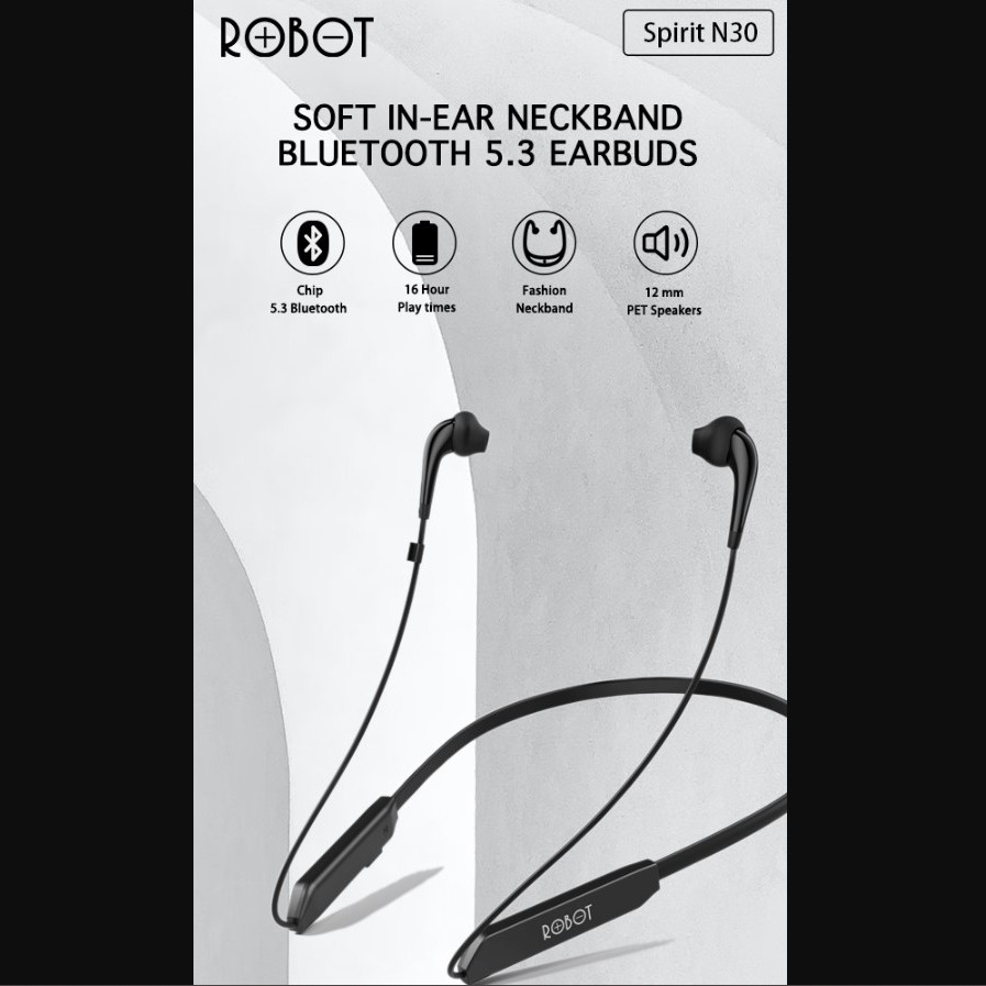 GARANSI 1 TAHUN NECKBAND ROBOT SPIRIT N20  dan N30 HEADSET BLUETOOTH 5.3 MAGNETIC