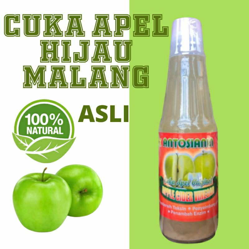 

CUKA APEL HIJAU MALANG ANTOSIANIN, ALAMI NON KIMIA 350ml