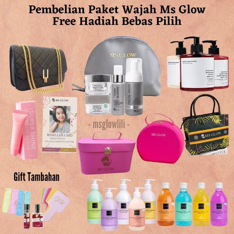 MS GLOW PAKET WAJAH LENGKAP WHITENING LUMINOUS ACNE ULTIMATE WHITE CELL DNA ORIGINAL 100% FREE GIFT 