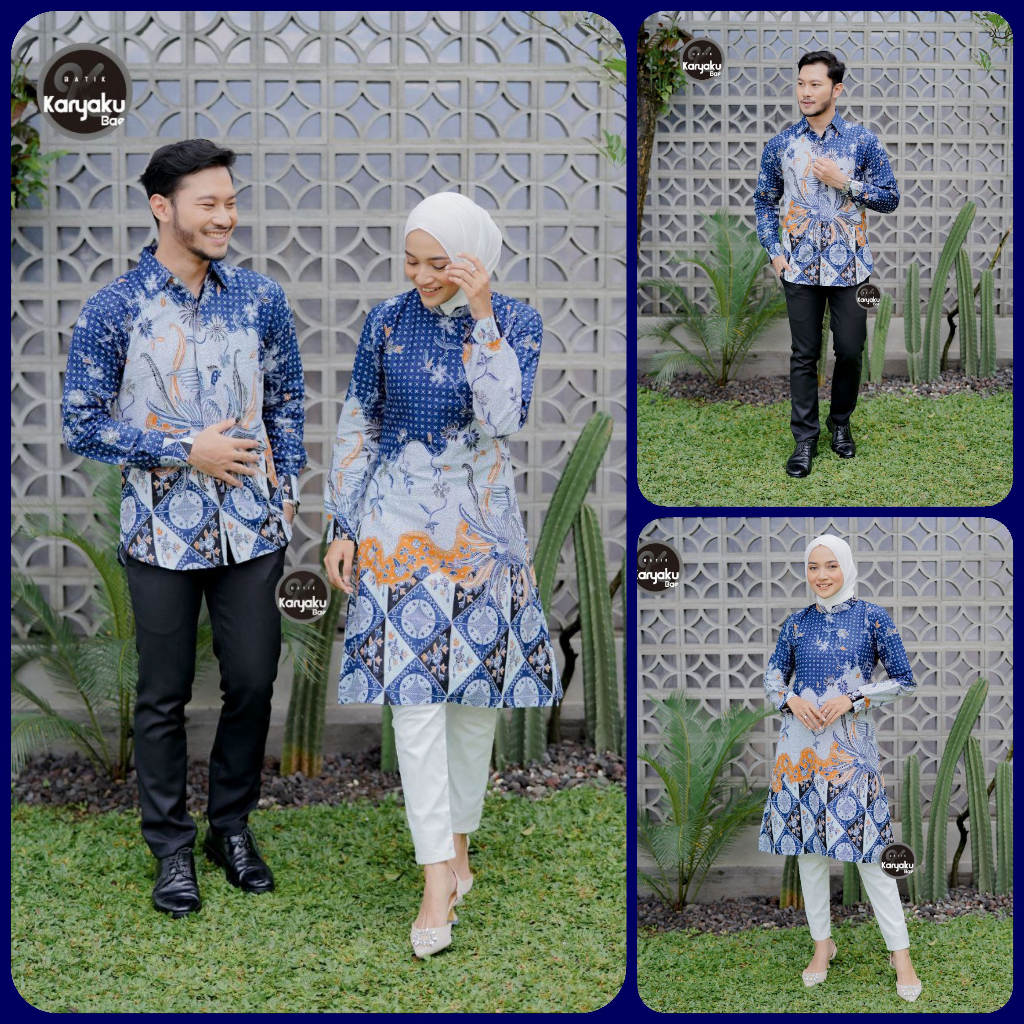 BATIK COUPLE MODERN MOTIF LAKSHA NAVI KEMEJA &amp; TUNIK BATIK ATASAN BATIK WANITA BATIK PRIA