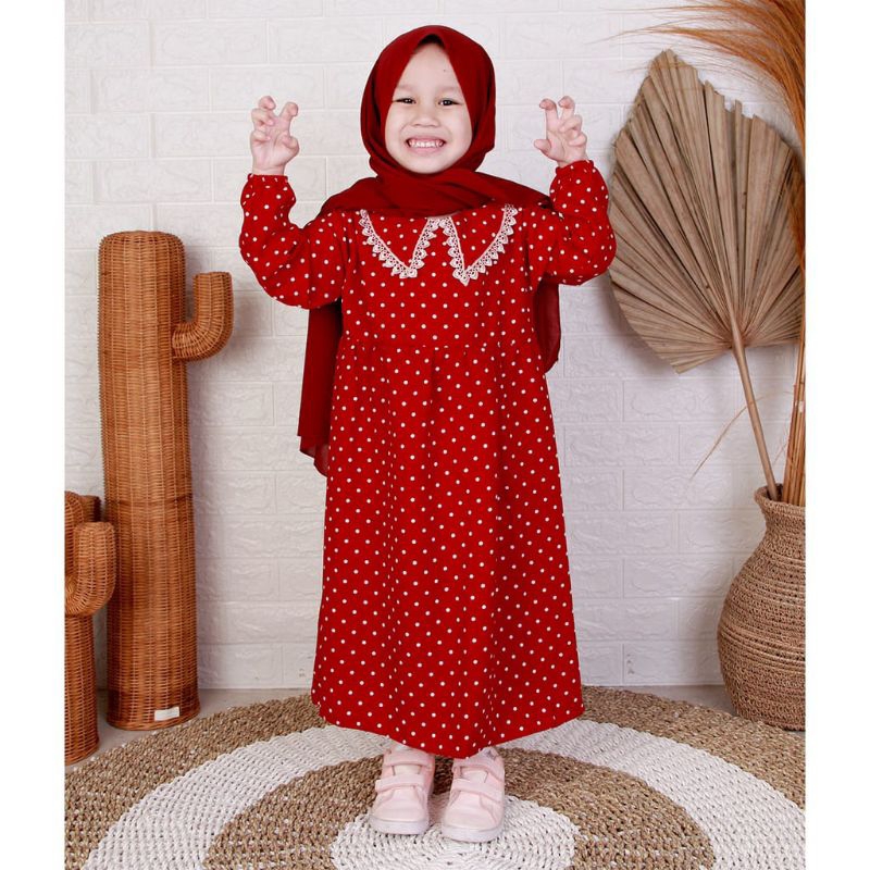 [2-5th] satu set gamis polka anak + hijab cantik // gamis set hijab anak 2 3 4 5 tahun polkadot adreena series terbaru//terlaris//kekinian/bisa bayar di tempat set gamis anak adreena