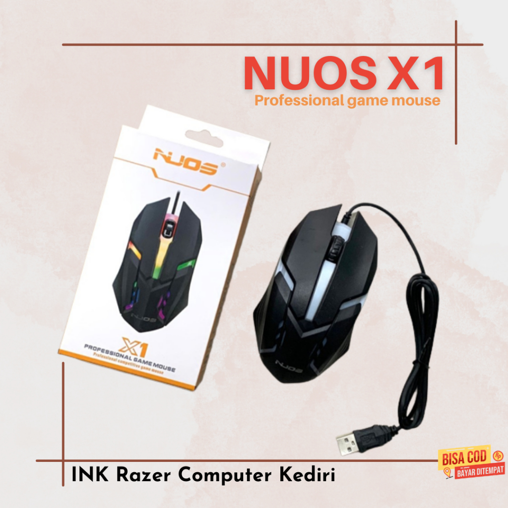 MOUSE GAMING LED / MOUSE GAMING RGB WITH CABLE HITAM NUOS X1