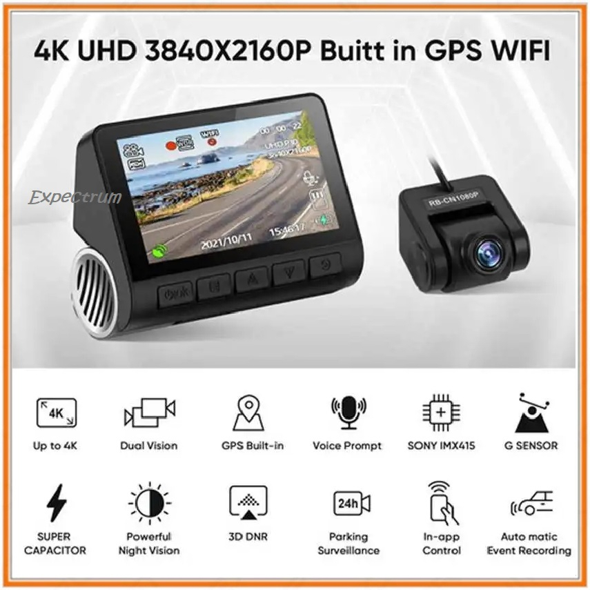 CAR DVR 4K UHD 3840X2160P 170° Recorder GPS Wi-Fi 24H Parking Monitor