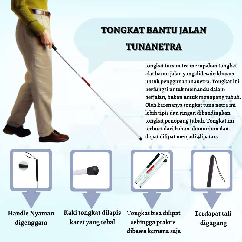 Alat Bantu Jalan Lipat Walker Tongkat Tuna Netra (Tongkat orang Buta) - TGTB